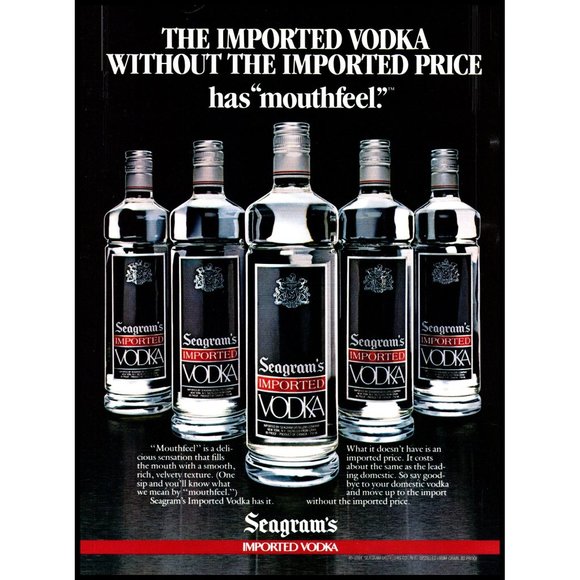 1984 Seagram's Vodka "Mouthfeel" Vintage Print Ad Bottles Simple Bar Wall Art - Picture 1 of 1